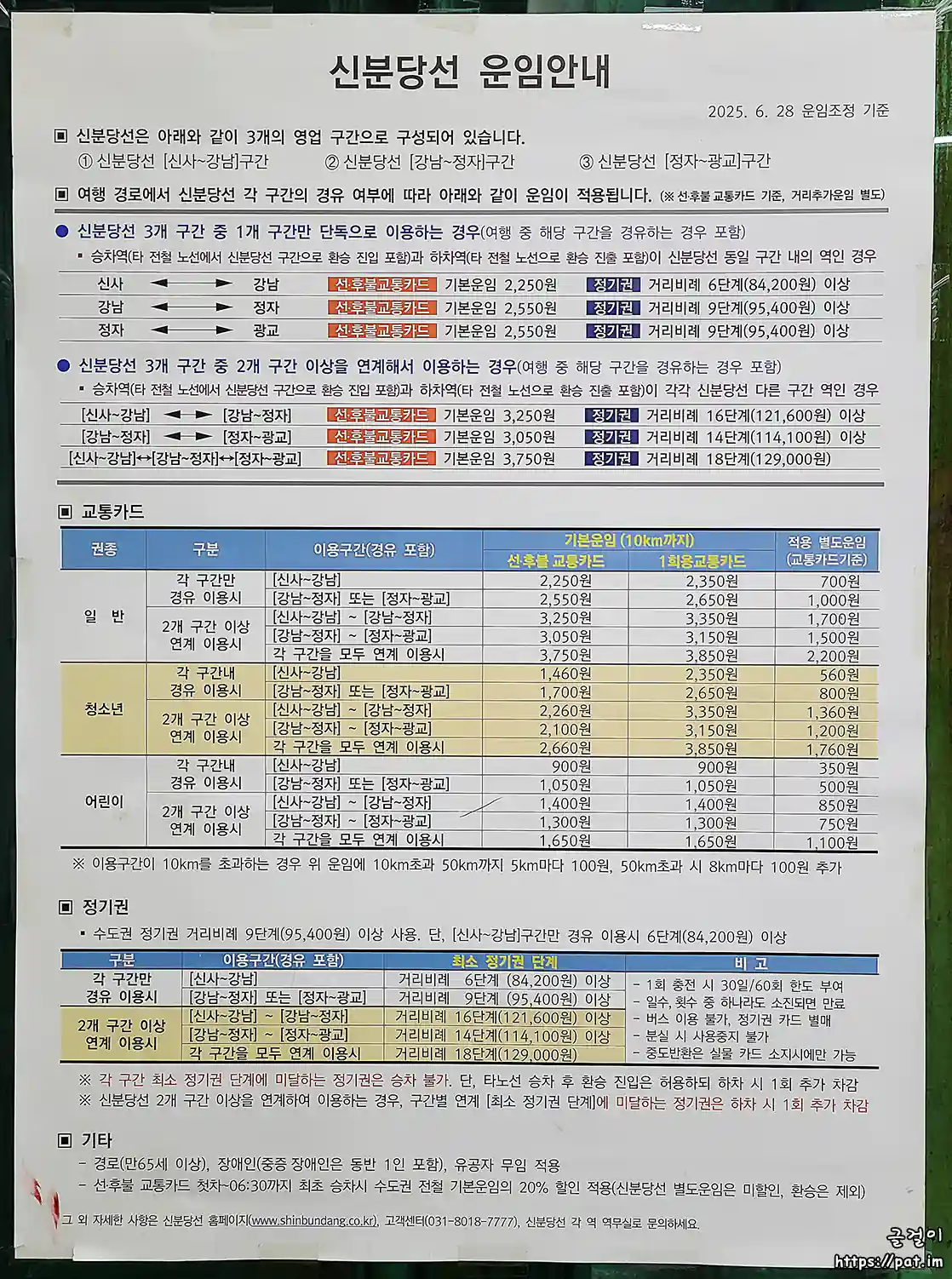 신분당선 구간별 별도운임 안내문 (2025.6.28~)