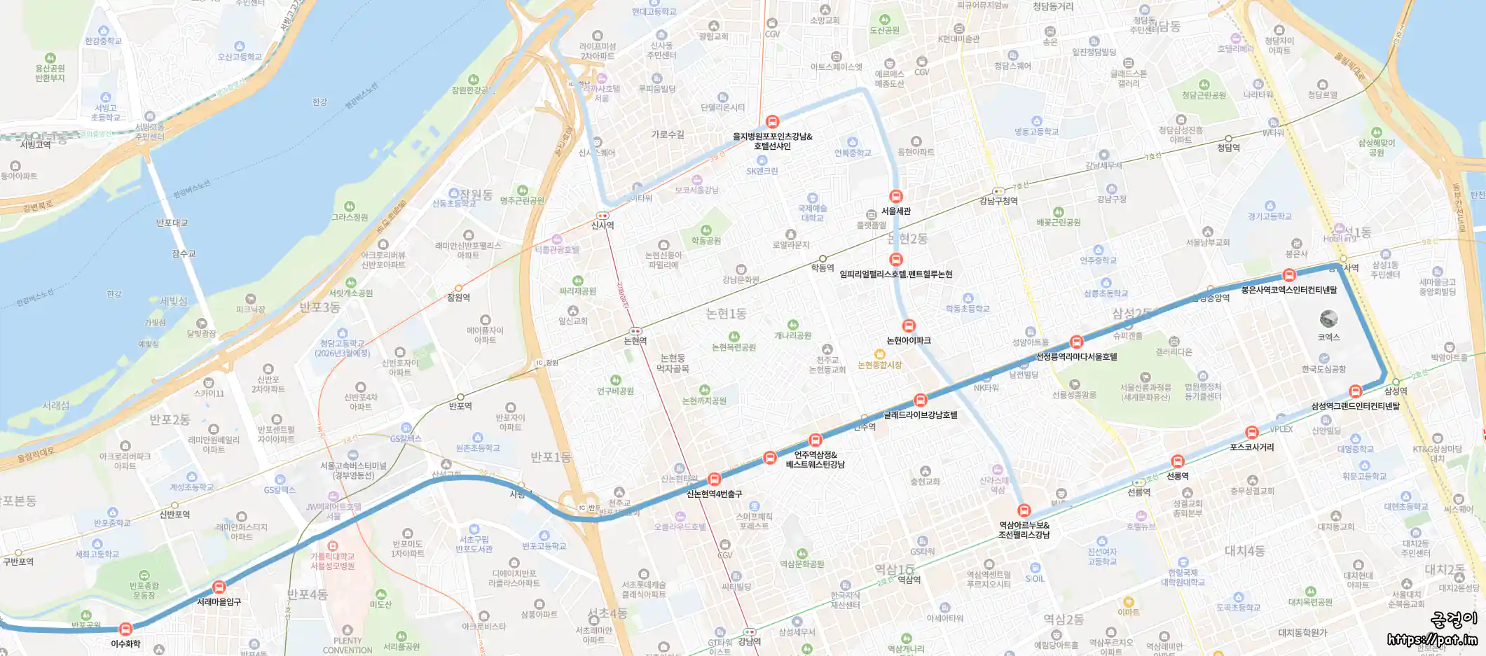 공항버스 6703 정류장 지도 (강남)